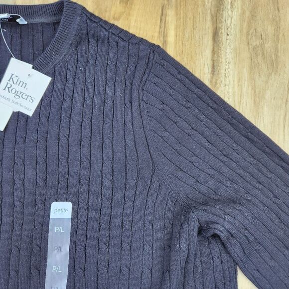 🔺️NWT Kim Rogers Black Cable Knit Perfectly Soft Sweater Petite Large - Picture 4 of 11